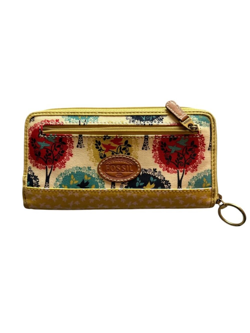 FOSSIL Womens Floral Boho Zip Around Wallet Colorful Yellow Red